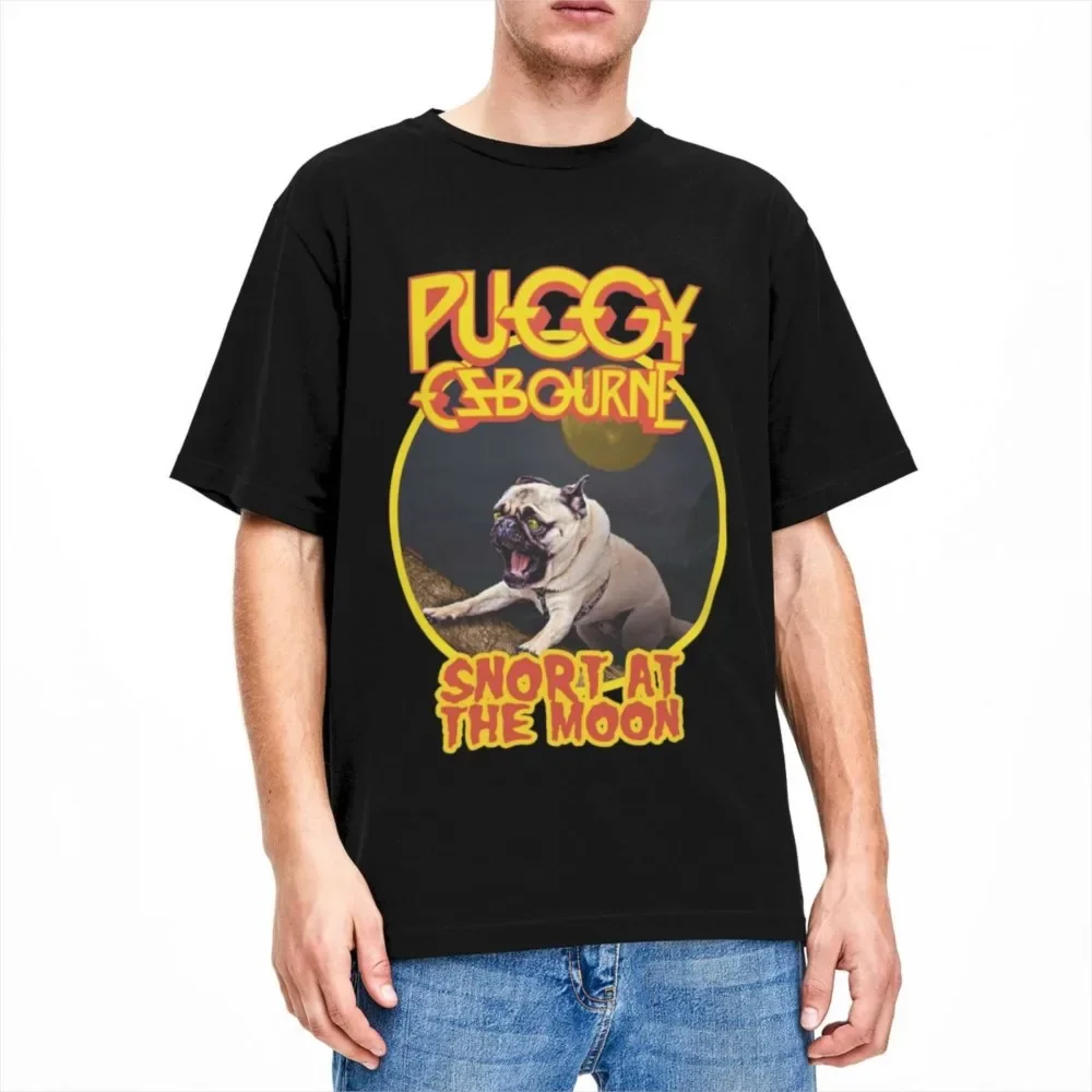 Funny Dog Puppy Pug Music T Shirts Accessories for Men Women Pure Cotton Bark at the Moon Tee Shirt Clothing Graphic Printing