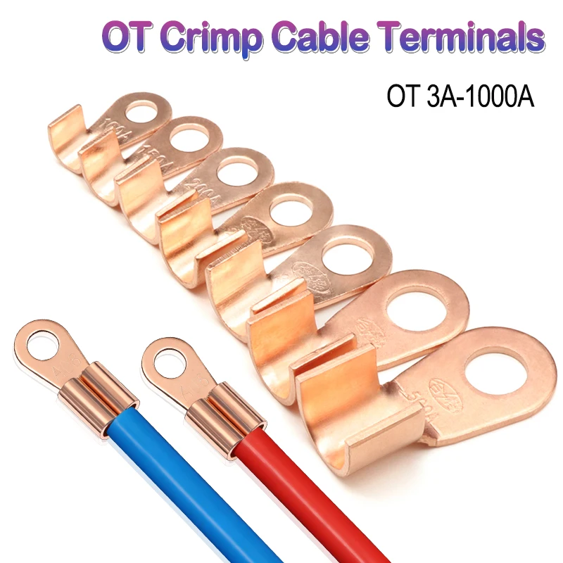 2-50pcs OT Terminal OT3A ~ OT1000A Wire Terminals Electrical Copper Bare Battery Lug Ring Crimp Non-Insulated Wire Connector