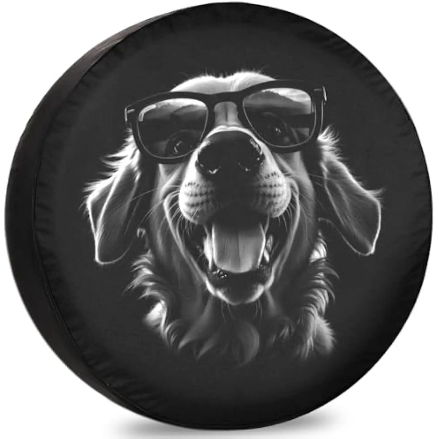 

Funny Golden Retriever Dog Wearing Sunglasses Spare Tire Cover Weatherproof Camper Wheel Protector