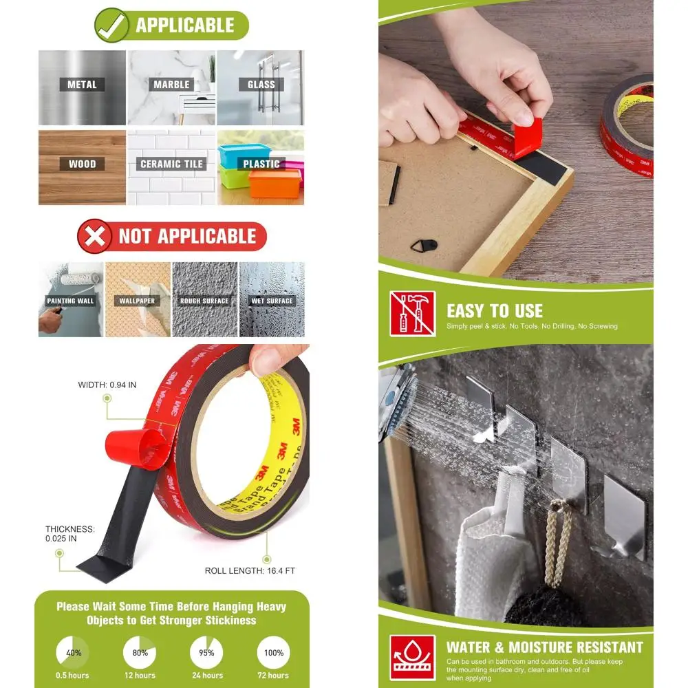 

Double Sided Tape Heavy Duty, Mounting Tape, Waterproof Foam Tape, 16.4FT Length, 0.94 Inch Width for Car, LED Strip Lights, Hom