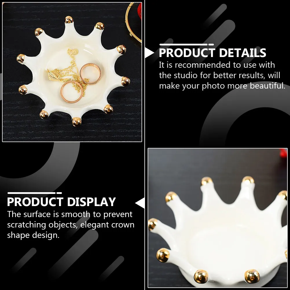 

1 шт. Элегантный керамический поднос с дизайном короны, гладкой поверхностью, устойчивый к царапинам, для демонстрации колец, ожерелий, браслетов, декор для фотосессий