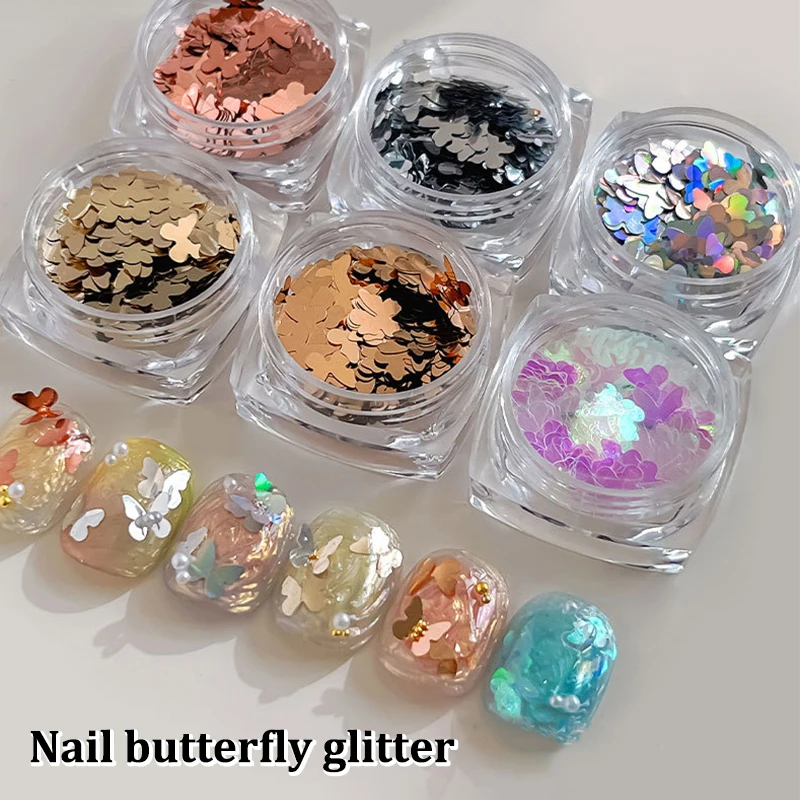 1 doos vlindernagelpailletten - glanzende spiegelglittermeel voor nail art, 3D metallic decoraties voor doe-het-zelf manicure en liefhebbers