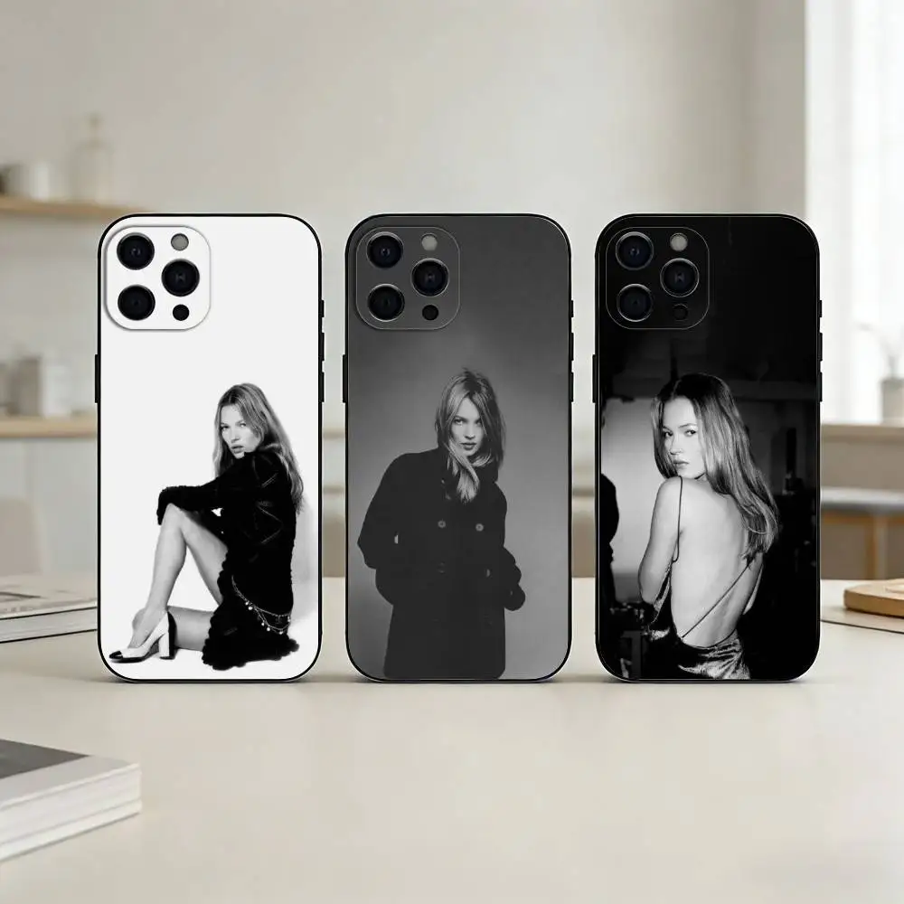 

90s Brit Retro K-Kate M-Moss Phone Case For iPhone 17,16,15,14,13,12,11 Plus,Pro Max,SE4Soft Silicone Black Cover