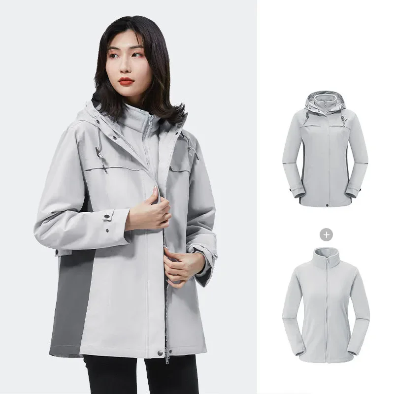 

Chic Charge Clothes Women's Jacket Autumn Winter New Mid-length Three-in-One Warm Windproof Waterproof Mountaineering Clothing