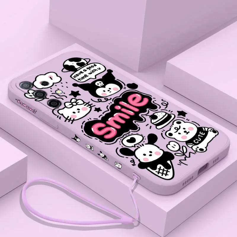 Cartoon Kuromi Hello Kitty Phone Case For OPPO A54 A74 A57 A96 A76 A36 A95 A15 A15S A16 A16K A9 A5 2020 4G 5G With Hand Strap