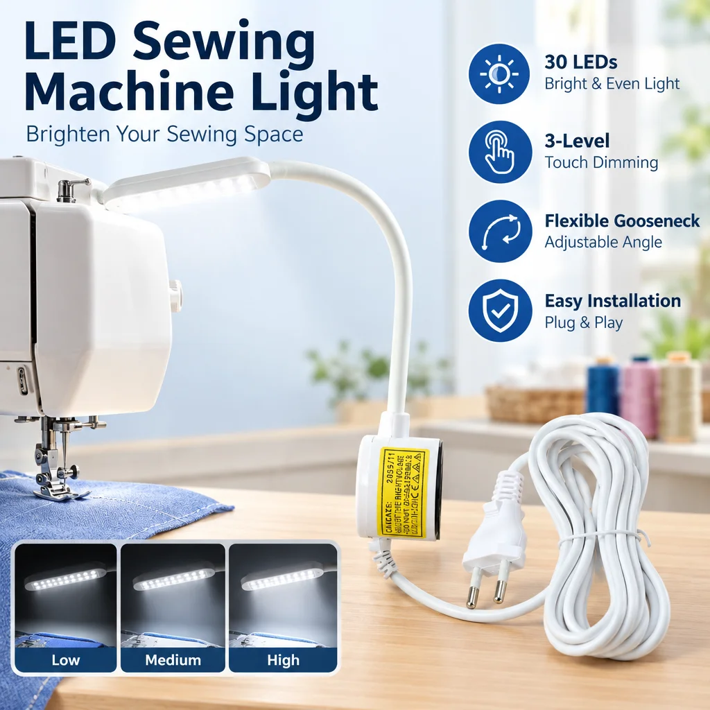 30 LED Sewing Machine Light Foldable Gooseneck Sewing LED Working Light Table Magnetic Base Light For Drill Presses Work Benches
