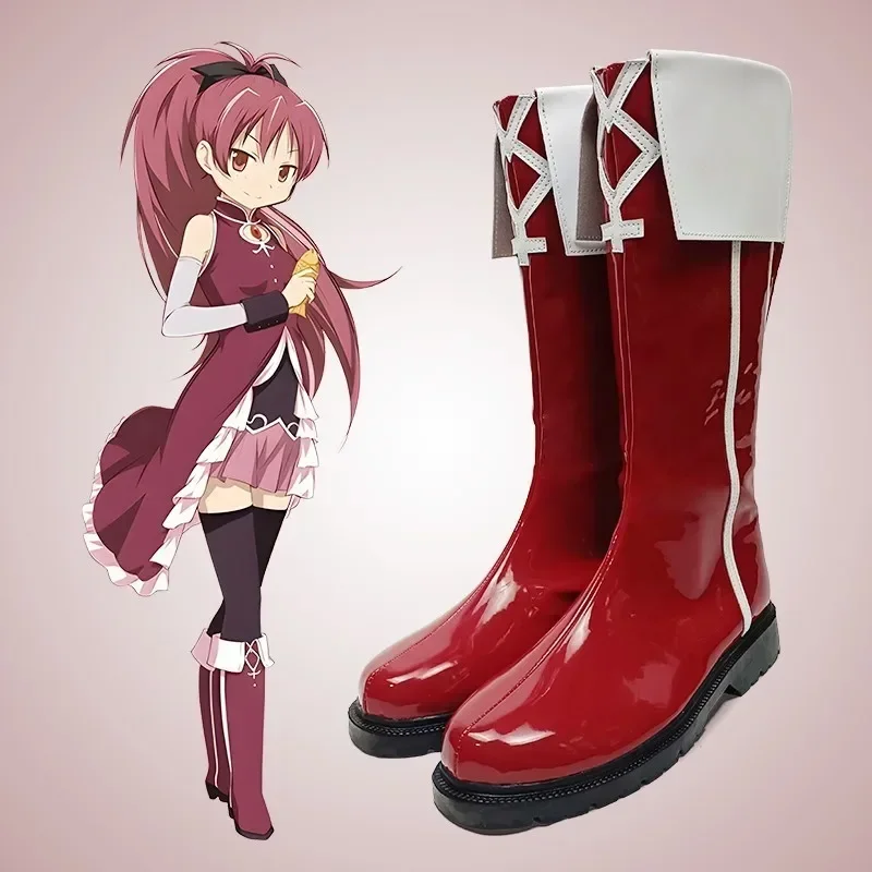 Aanime Kyoko Sakura Boots Puella Magi Madoka Magica Cosplay Shoes Halloween Aksesori Dibuat Sesuai Pesanan