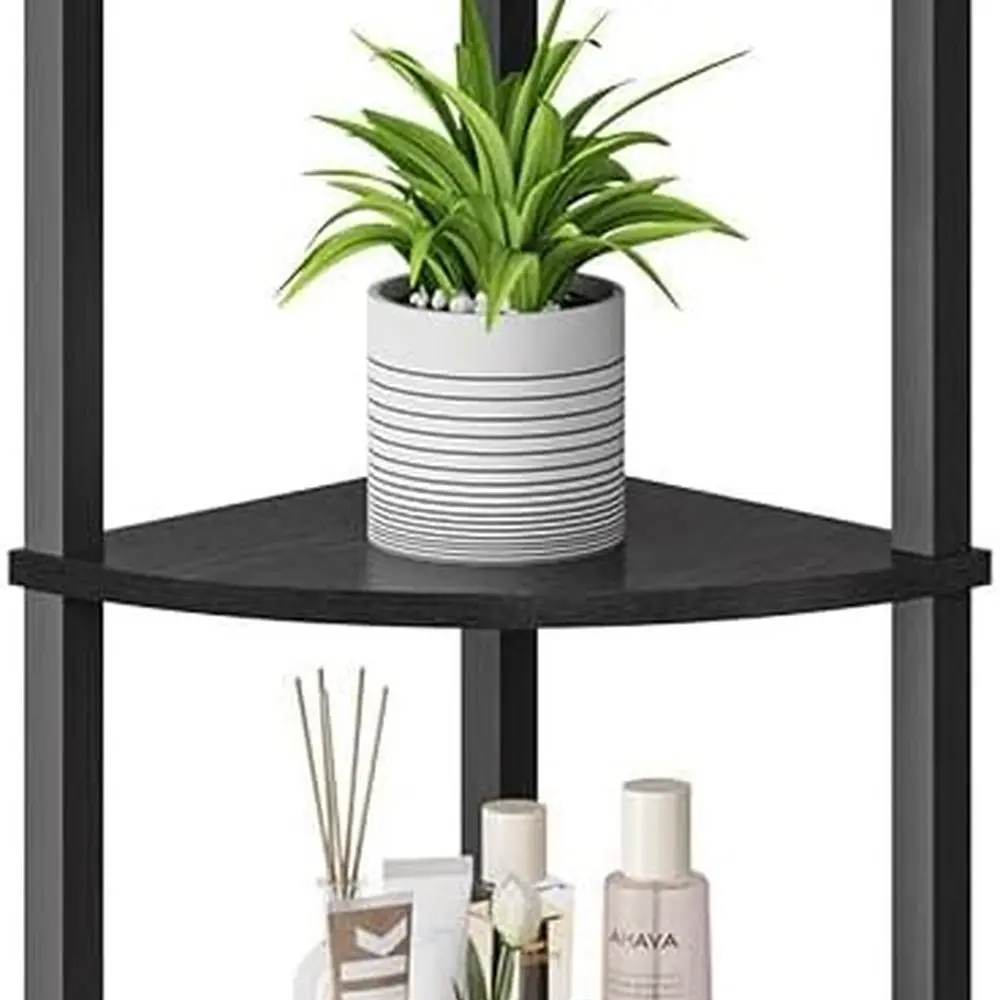 

5-Shelf Industrial Style Corner Bookshelf - Modern Storage for Home, Office, Black UJSJ001B