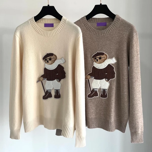 

Осень-зима женский вязаный длинный свитер Sve Crew Ne с вышивкой Camere свободного покроя Briti Sle с рисунком медведя