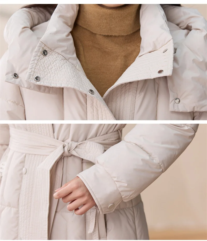 ZAROY femmes hiver longue veste à capuche pardessus avec ceinture épais chaud vers le bas manteau coton Parkas vêtements d'extérieur