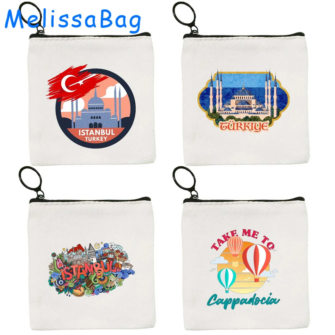 Mosque Pop Art CAPADOCIA Cathedral Istanbul Turkey Turkish Souvenir Gifts Canvas Bag Coin Purse Key Case Bag Wallet Zipper Pouch