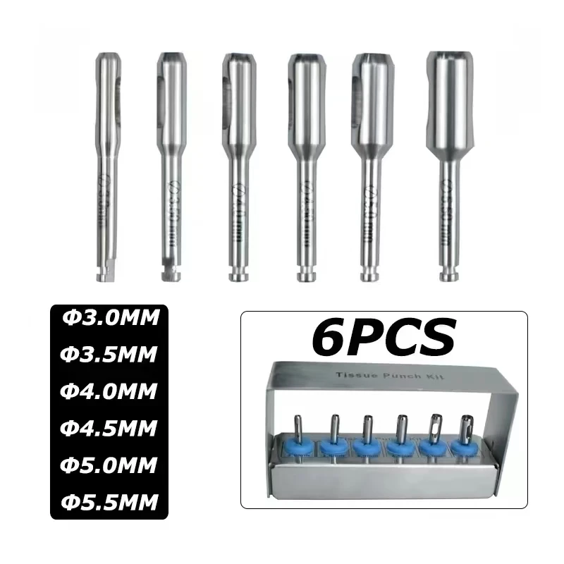 6Pcs Dental Implant Trephine Bur Tissue Punch Stainless steel Planting Tools Dental Implant Tissue Punch Surgical Instrument