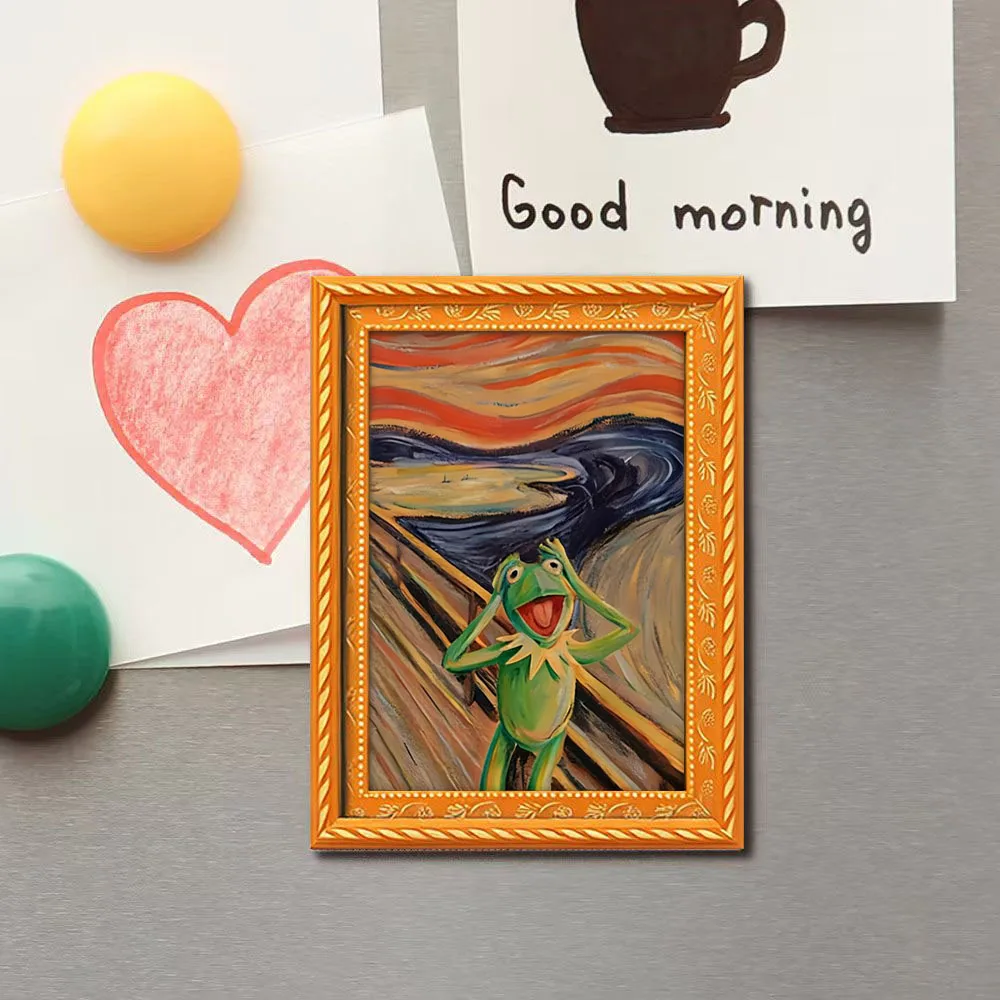 1 Piece of a Quirky Abstract Frog Screaming Pattern Fridge Magnet, Mini Photo Frame Design, Small Creative Frame Hanging Picture, Wooden Craft, Fun Home Decoration, a Must-Have Fridge Magnet for Animal Lovers, Fun Home Decor Prop, Holiday Gift