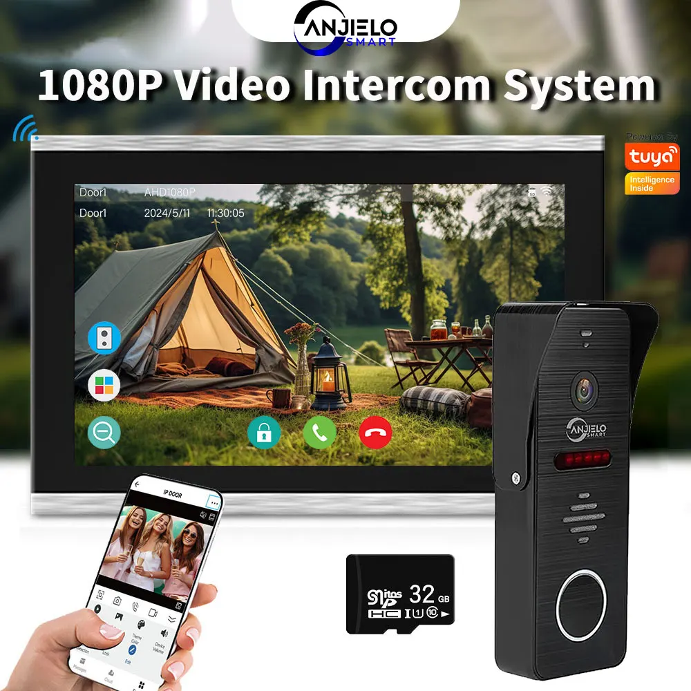 

ANJIELO Metal Doorbell Video Intercom System for Home Tuya Smart Video Doorhpone Camera 160° 4-Wired 1080P Touch Monitor