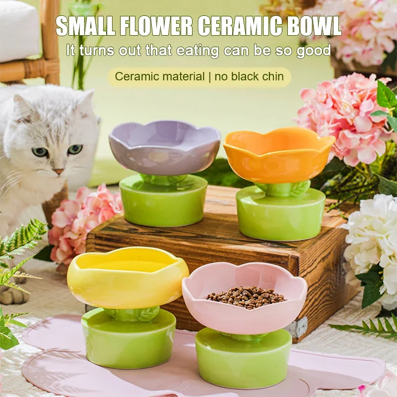 2023 Cute Pet Bowl Creative Flower-Shaped Bowl Cat Food Ceramics Water Bowl Pet Accessories For Cats Pet Products