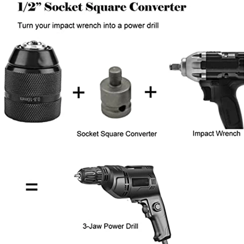 0.8-10Mm Professional Keyless Drill Chuck Adapter 3/8Inch-24 Thread Quick Change Adapter 1/4Inch Hex 1/2Inch