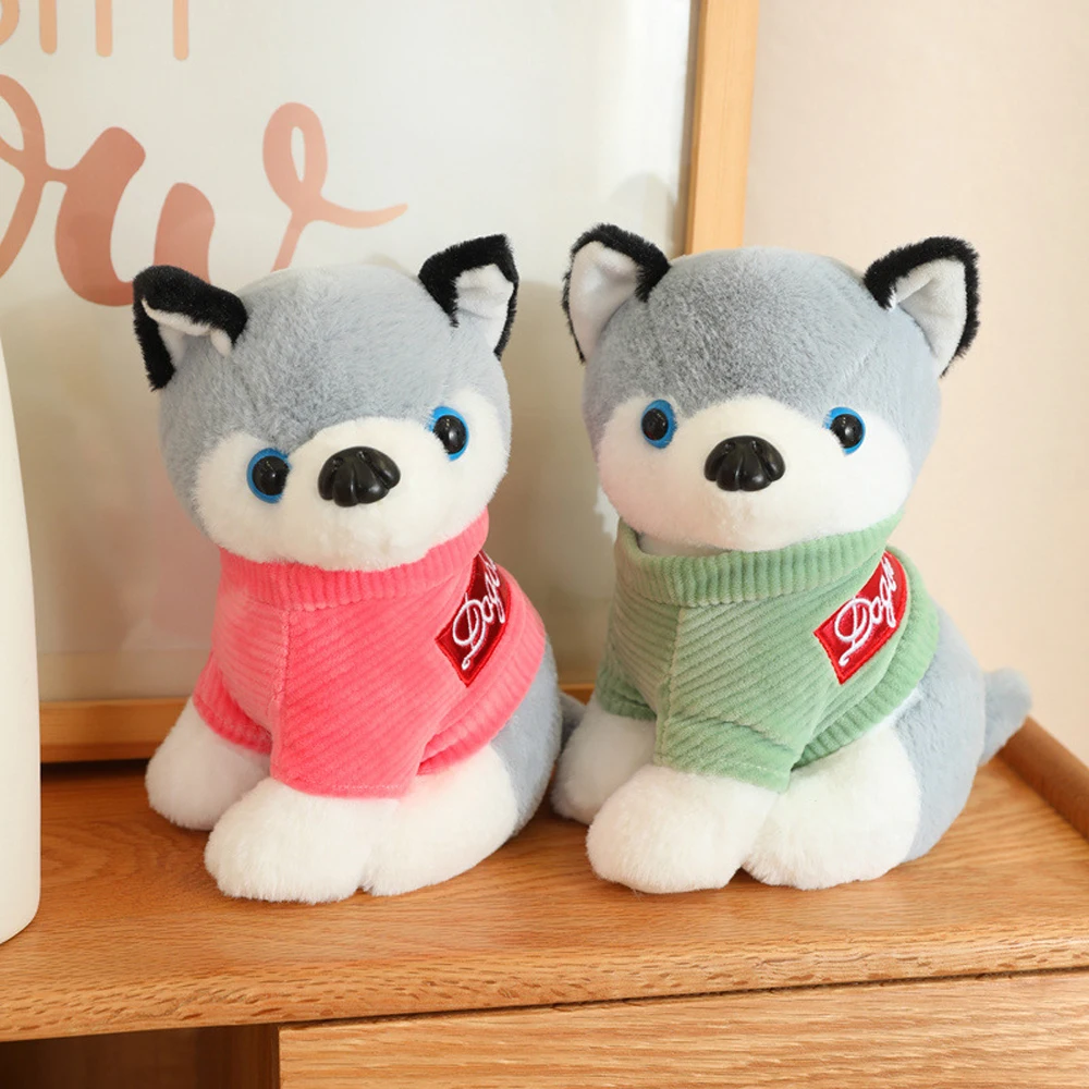 Simulated Dressed Husky Dog Doll Stuffed Plush Toy Birthday Gift