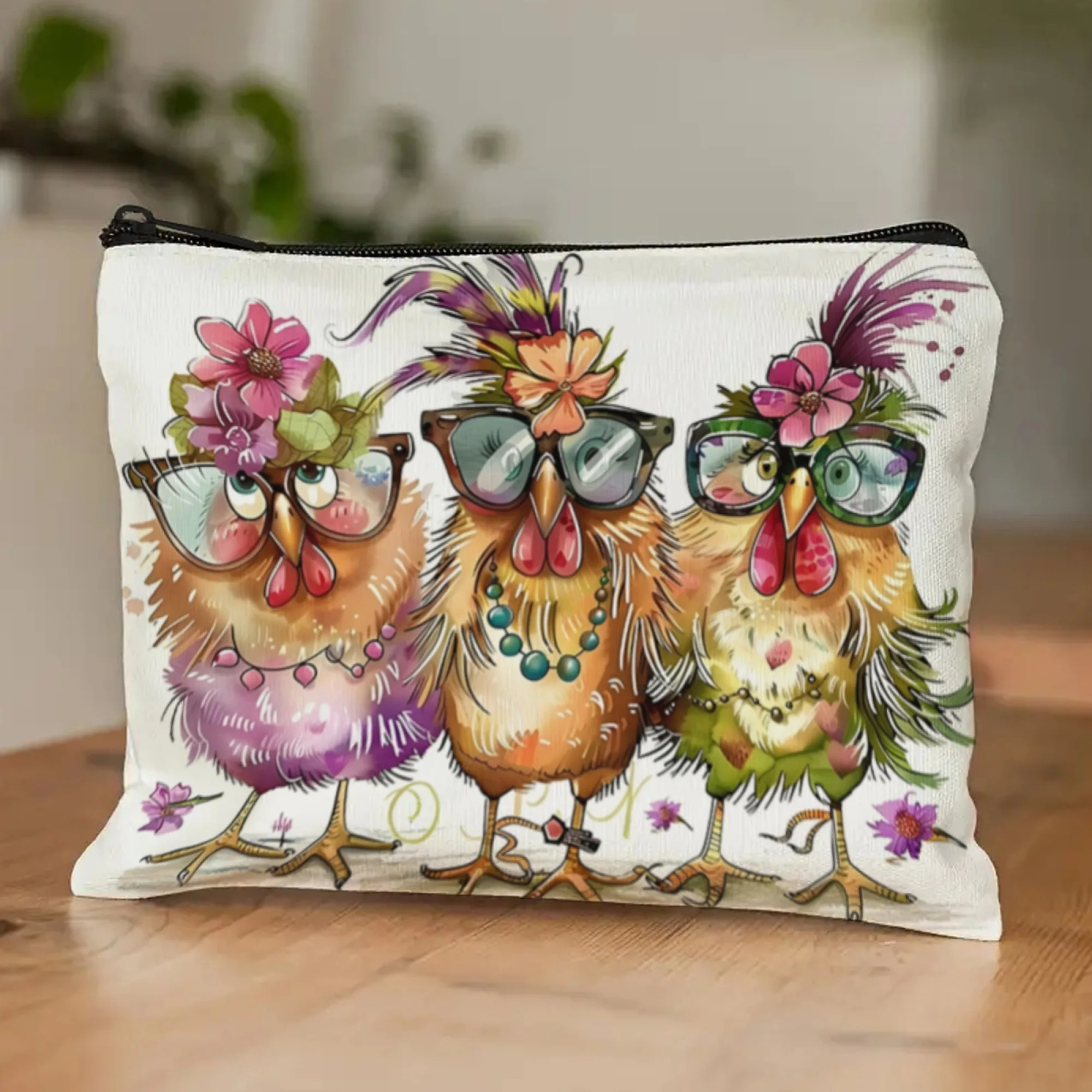 Novedosa bolsa de cosméticos estética de pollo de moda: organizador de maquillaje de viaje ligero plegable con cierre de cremallera