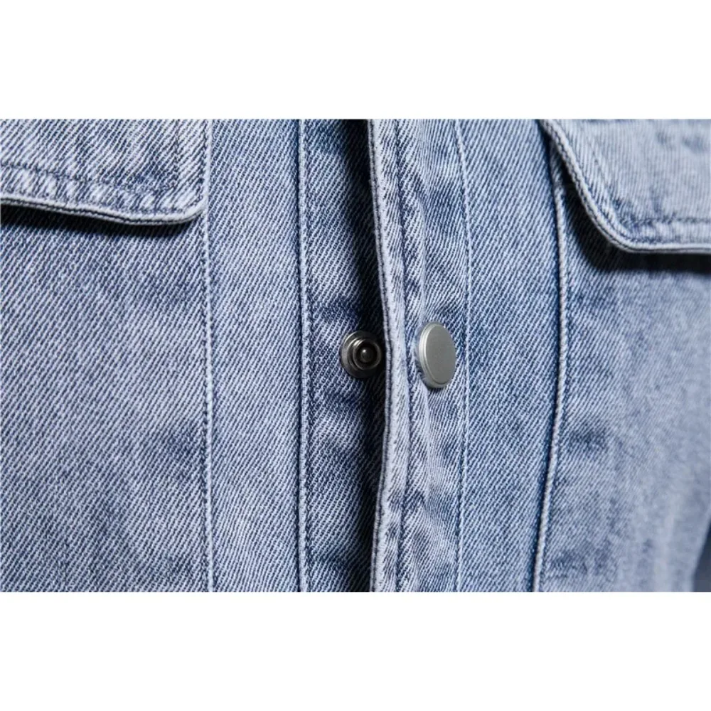 Men Denim Coats Jacket Turn Down Collar Single Breasted Full Sleeve Casual Regular Coat Splice Autumn Spring Simple Jackets 2025