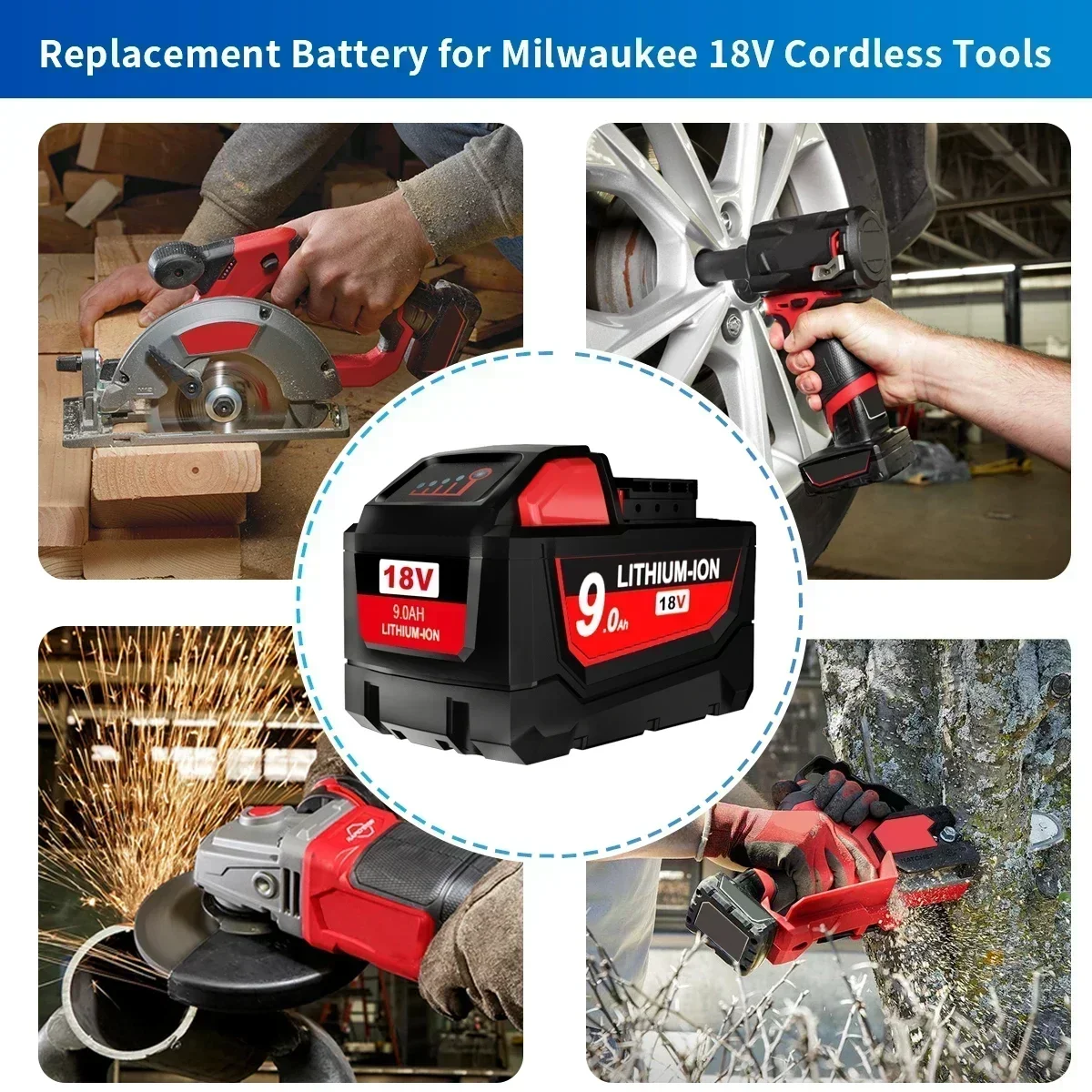 

Rechargeable Batteries For Milwaukee M18B5 XC Lithium ION Battery 18v 9.0/6.0/12.0Ah battery charger For Milwaukee M18 12V~18V