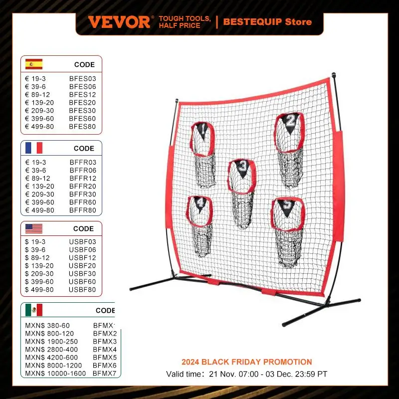 

VEVOR 7 x 7 ft Football Trainer Throwing Net Training Throwing Target Practice Net with 5 Target Pockets Knotless Net Bow Frame