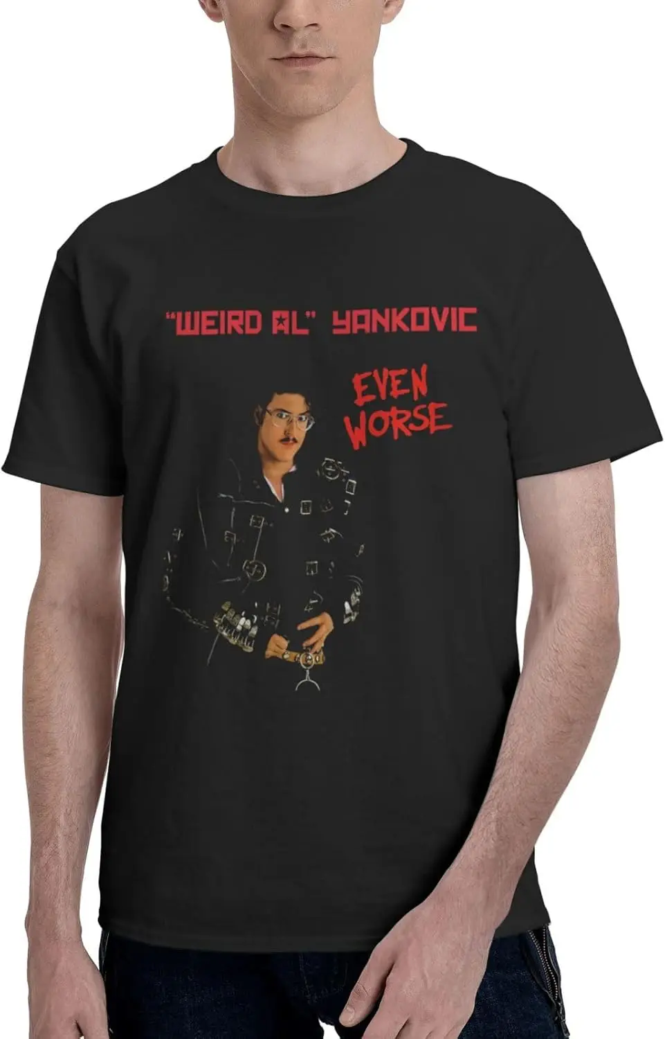 Weird Music Al Yankovic Shirt Men's Cotton Short Sleeve Printed T Shirt Casual T-Shirts Crew Neck Tee Shirt Tops Black