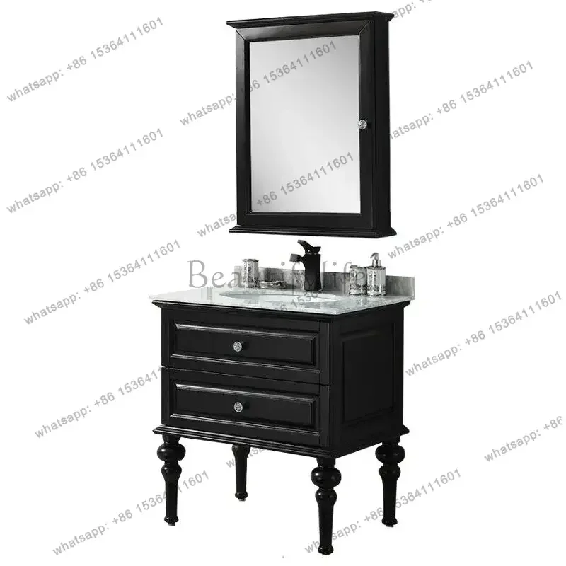 French oak solid wood bathroom cabinet American bathroom cabinet Toilet washstand Floor-to-ceiling light luxury cabinet