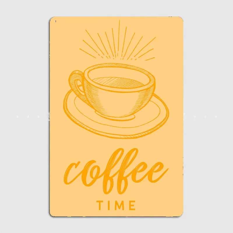 Food And Kitchen Retro Coffee Time with Mug Metal Posters Canteen Vintage Garage Garden Wall Tin Sign Home Decor Room Decor