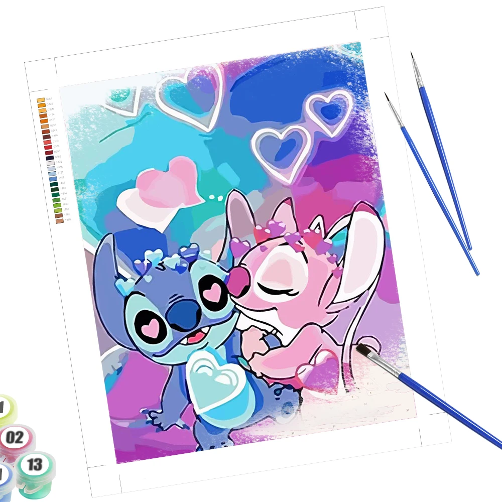 

Disney Adult Paint By Number Stitch Angel HandPainted Heart Coloring On Canvas Lilo & Hobby Creative Home Decor