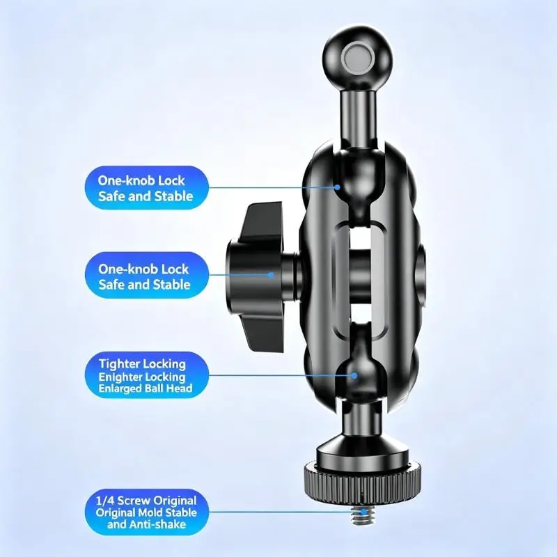 31BA 17MM Ball Head Mount with Adjustable Joint, 1/4 Threaded Screw Connection, and Side Knob for Camera and Vehicle Device