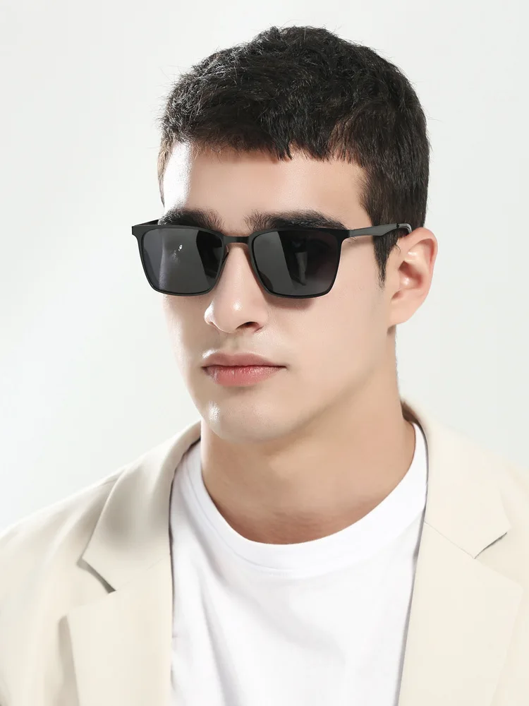 VIVIBEE Klassische Rechteck Polarisierte Sonnenbrille Männer Mattschwarz UV400 Fashion Square Sonnenbrille Federscharnier Driving Shades – Detail 4