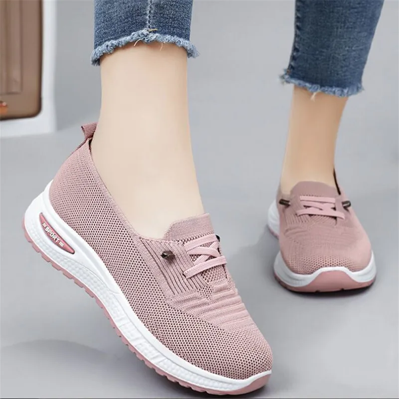 Women's Mesh Breathable Loafers Comfort Light Sneakers Solid Color Summer Ladies Walking Casual Flat Shoes