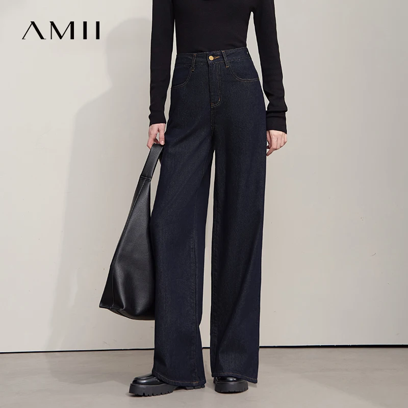 

AMII Minimalist Women Casual Jeans 2025 Autumn Korean Style Embroidery Loose Denim Wide Leg Pants Luxury Jeans Trousers 12543142