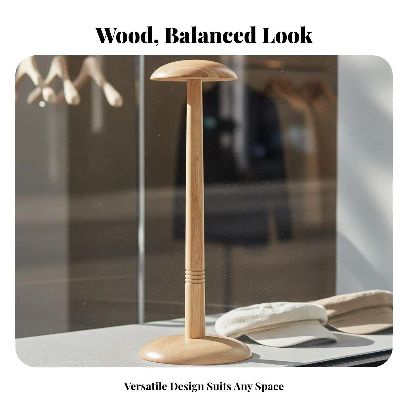 Wooden Hat Shape Holder Display Rack for Caps and Hairpieces Solid Wood Tabletop Stand for Closet Shelves Boutique Store Window