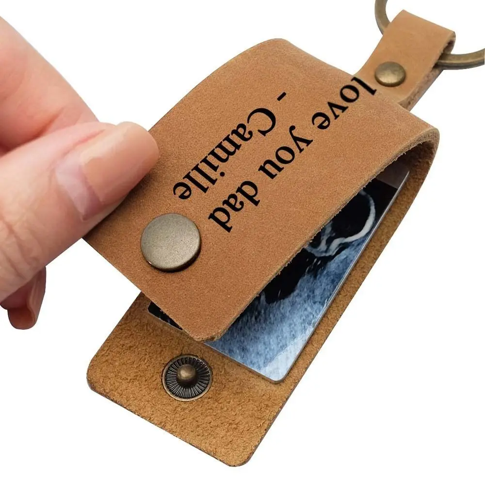 سلسلة مفاتيح صور معدنية شخصية ، سلسلة مفاتيح ذاتية الصنع ، بطاقة صورة نقل حراري ، غطاء جلدي ، هدية