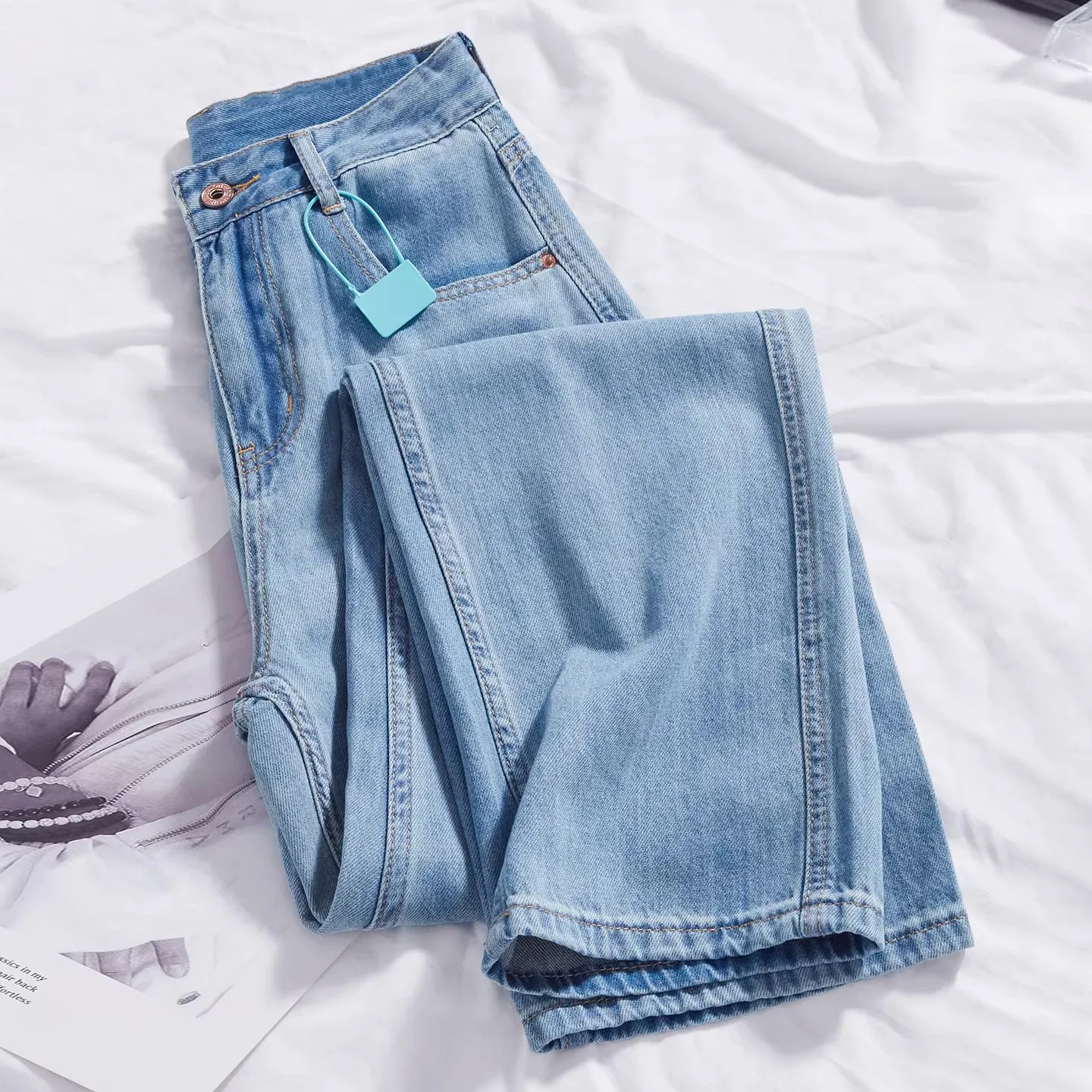 

Light Colored Lyocell Straight Leg Jeans Women's Summer Thin High Waist Drapey Wide Leg Pants Versatile Casual Trousers