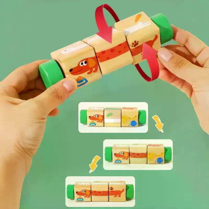 1Pcs Animal Colour Shape Cognition Toys 3D Wooden Jigsaw Puzzle Rotating Puzzle Building Blocks Kid Early Education Toy