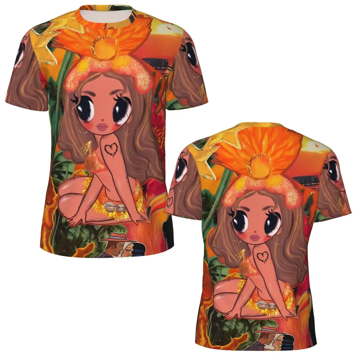K-Karol G Sunset Tropical Collage Art Gym T-Shirt Harajuku T Shirts Man Vintage Tshirt Summer Short Sleeve Pattern Tops