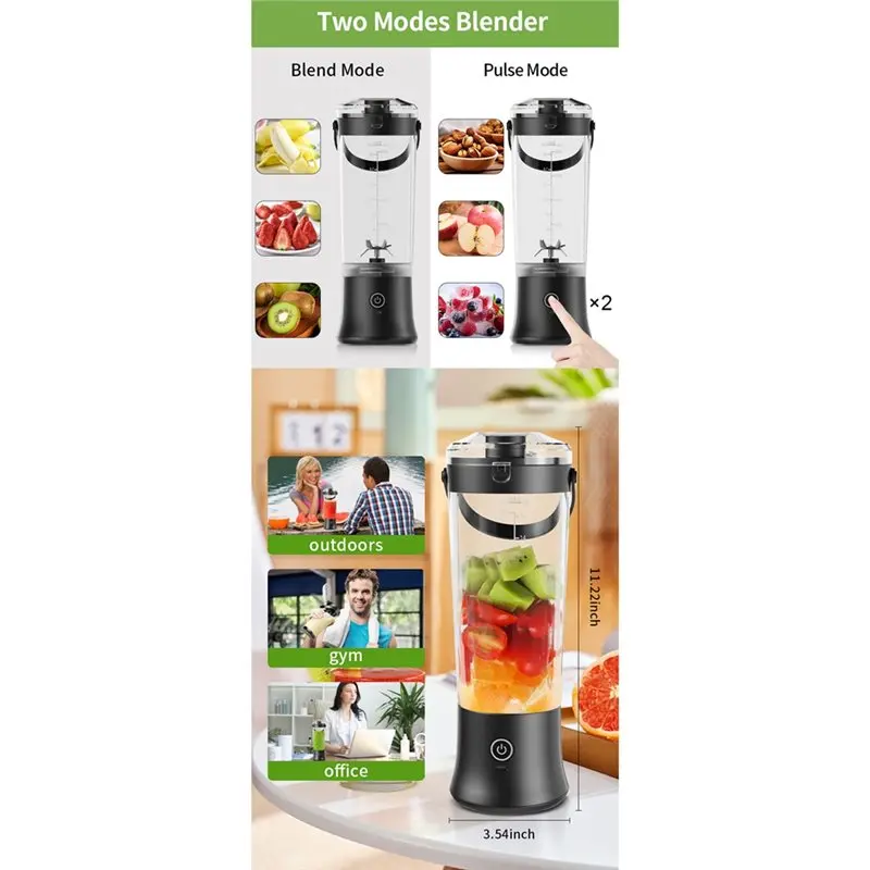 TAIGH-Portable Electric Juicer Maker Stainless Steel Blade 500Ml USB Rechargeable Personal Blender With Carry Handle