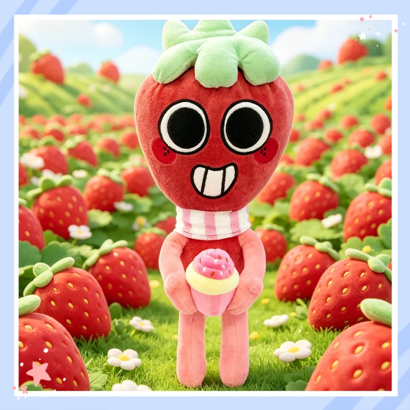 

Sprout Deluxe Cartoon Plush Doll Strawberry Shaped With Cupcake Soft Toy For Home Decor Game Fans Collectible Gift