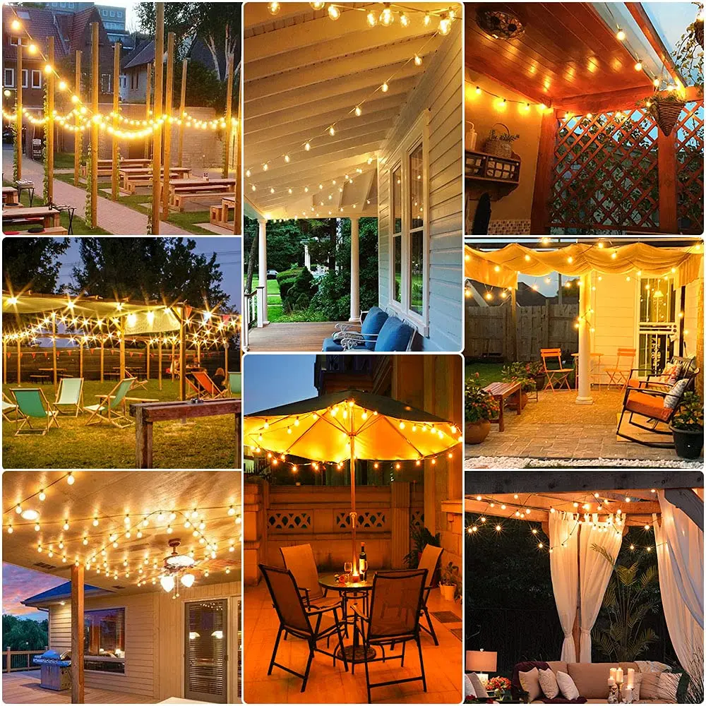 G40 Innen- und Außen-Lichterkette mit E12-Fassung, EU-Stecker, 220V, verbindbar, dimmbar, Vintage-Lichterkette für Garten- und Terrassendekoration – Detail 8