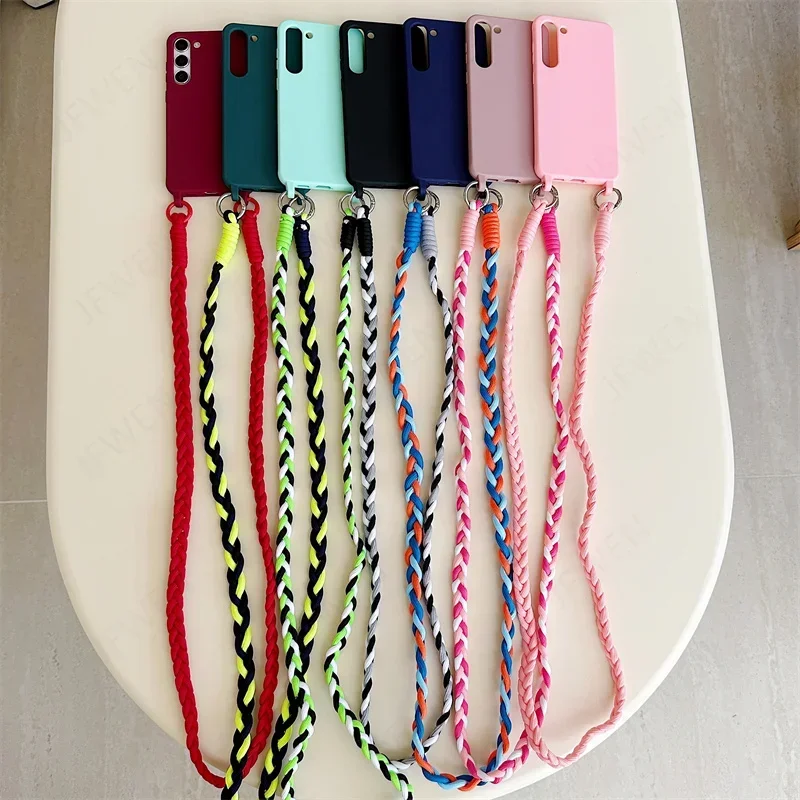 Crossbody Lanyard Phone Case For Samsung Galaxy S24 S22 S23 S20 S21 FE Plus Note 20 Ultra Silicone Soft TPU Back Cover