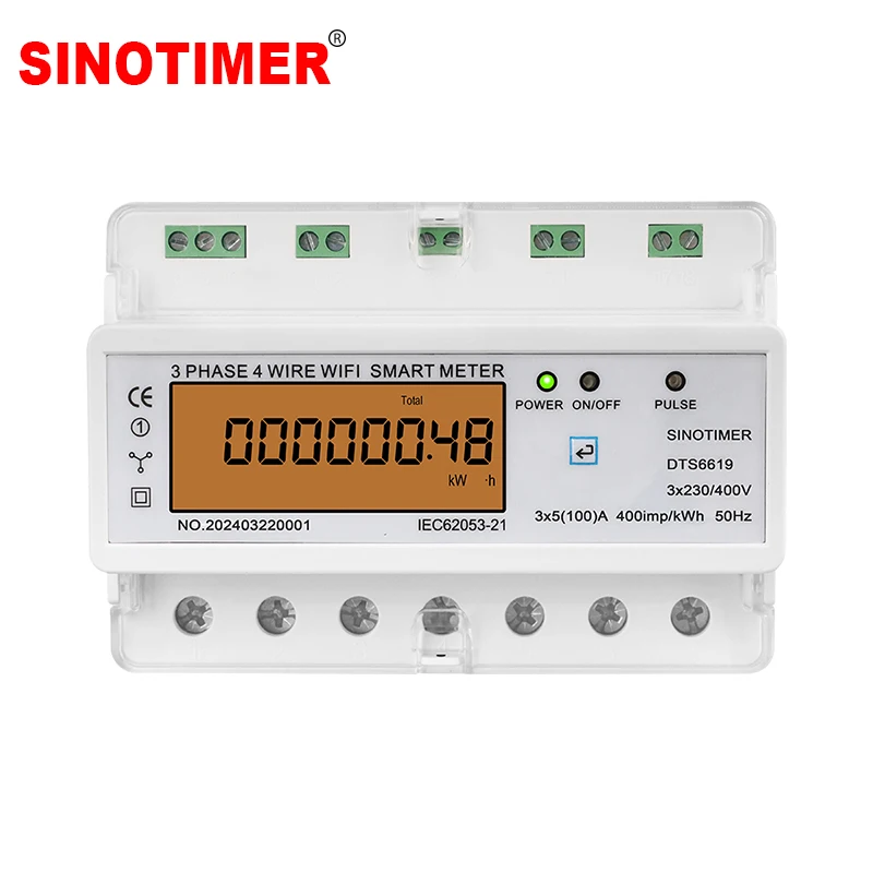 

WIFI 100A 380V AC Three Phase Intelligent Reclosing Photovoltatic Energy Meter kWh Power Consumption Electricity Measurement