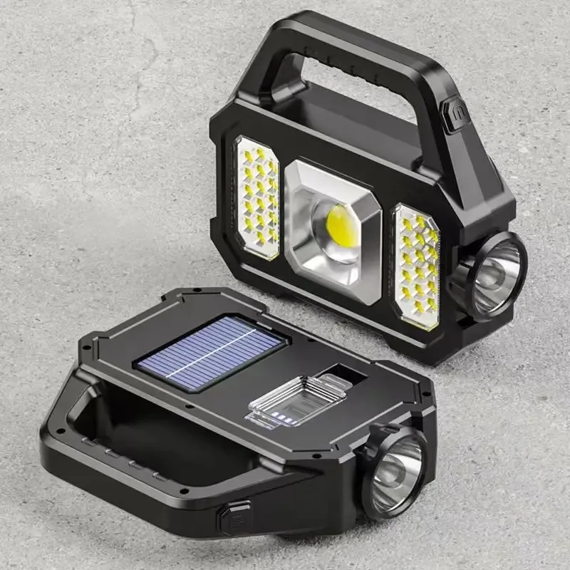 Torce a LED ad alta potenza Lampada da lavoro da campeggio ricaricabile Luce portatile multifunzionale Ricarica solare 6 modalità di illuminazione Pesca lampada ricarica
