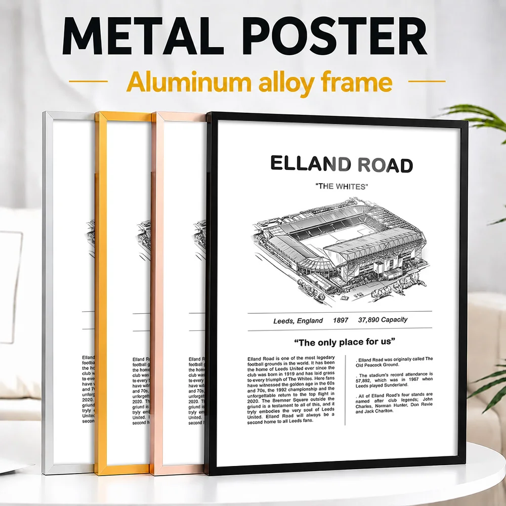 Elland Road Stadium Framed Metal Poster Personalized Photo Modern Team Style Wall Art For Sports Bar Thoughtful Supporter Gift