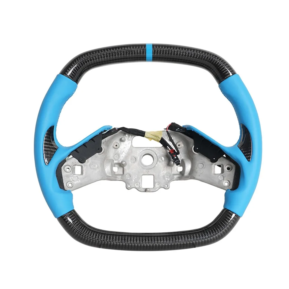 

Real Carbon Fiber Steering Wheel With Heated Fit For Chevrolet Corvette C8 Z06 Z07 2020-2024 Blue Leather Custom Steering Wheel