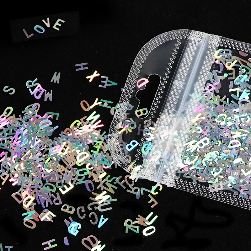 1Bag Mirror Sparkly Letter Nail Sequins Paillette Colors Holographic Glitter 3D Flakes Slices Nail Art Decoration Accessories