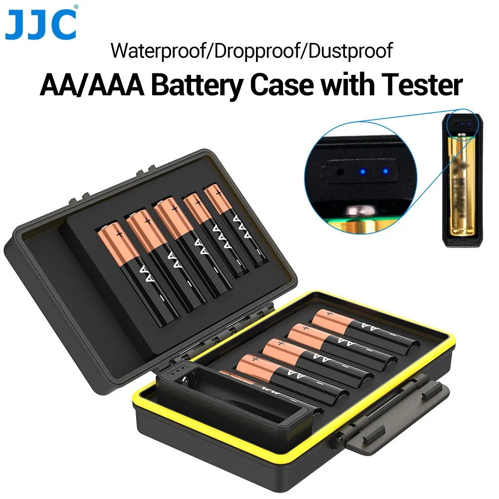 JJC AA/AAA Battery Case Box Holder with Battery Tester Weterproof Hard Shell Organizer for 8 AA & 2 AAA Storage Case Holder