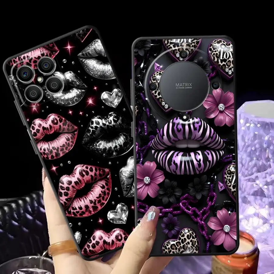 Pink Black Leopard Lips Art Case for Huawei P20 Lite 2018 P20 P40 Lite P Smart 2019 P30 P20 Pro Funda Phone Cover