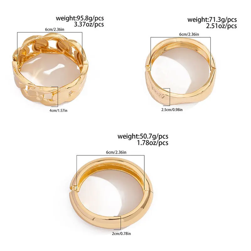 SHIXIN Exaggerated Smooth Gold Color Wide Chain Spring Bangle for Women Hip Hop Metal Geometric Cuff Bracelet Unisex Men Jewelry
